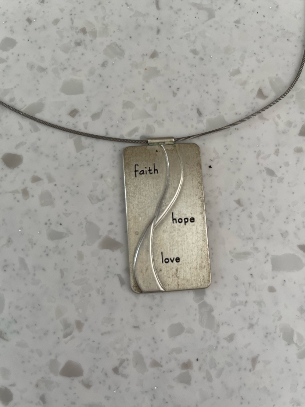 Sterling Silver Faith Hope Love Rectangle Pendant Steel Wire Necklace